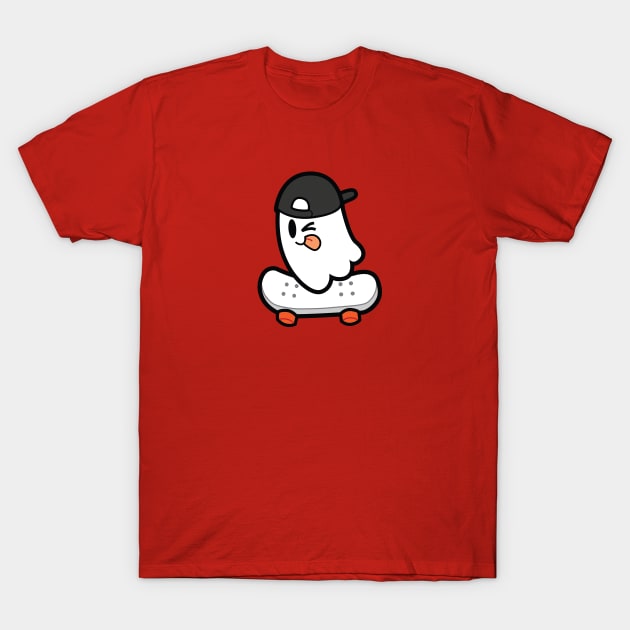 Cute Skateboarding Ghost T-Shirt by Sunny Saturated